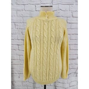 Vintage‎ Butter Yellow Sweater Cable Knit Cottagecore Whimsy Pearl Button Small